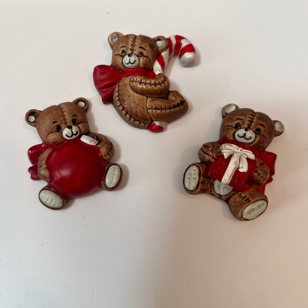 Vintage 1987 Christmas Around the World Holiday Teddy Magnets Set of 3